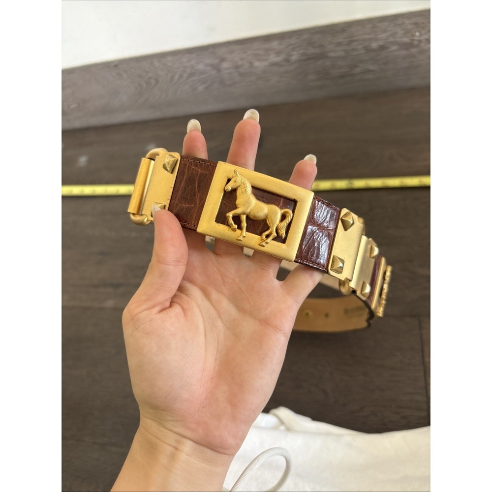 Streets Ahead Santa Monica California Buckled Belt Gold And Leather Brown Horse
